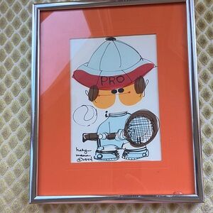 Original TENNIS PRO Painting on  by Helyn Mann C 1974 Framed